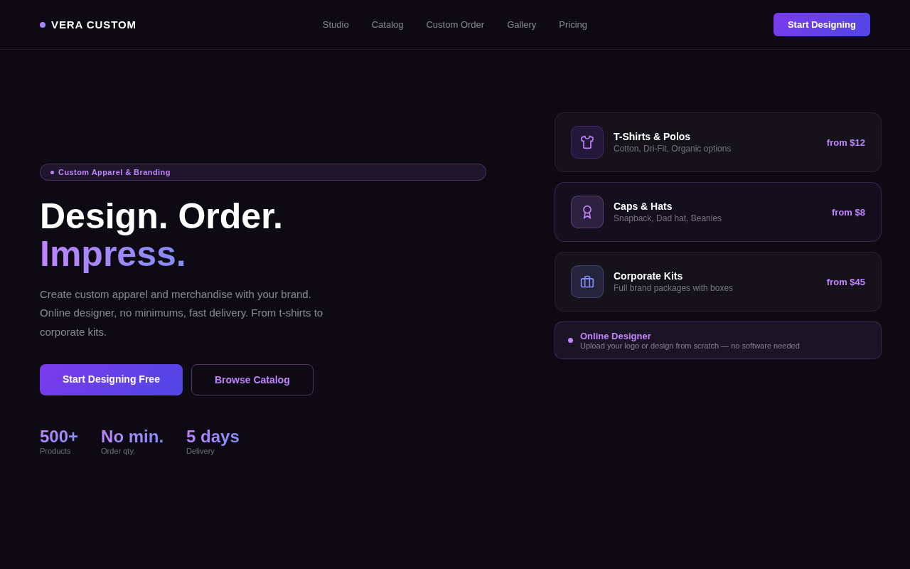 Vera Custom — Custom Apparel & Branding website